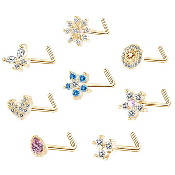 DAIIIBABYYY  -  1PC Stainless Steel Small Nose Rings Crystal Zircon Butterfly Flower Heart Nose Studs 20G Body Piercing Jewelry For Women Men